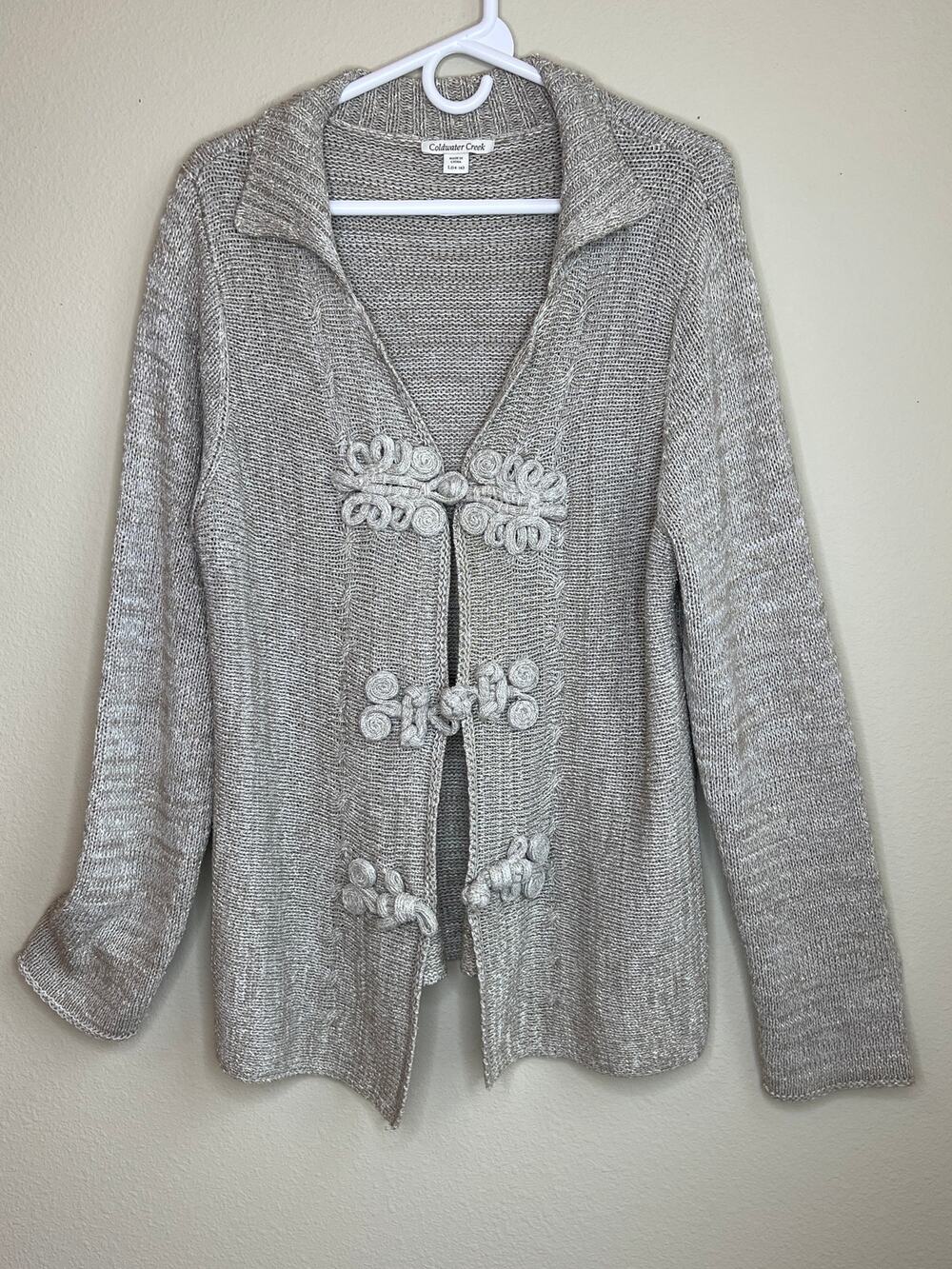 Coldwater Creek Gray Marl Knit Frog Closure Cardigan Sweater Large 14-16